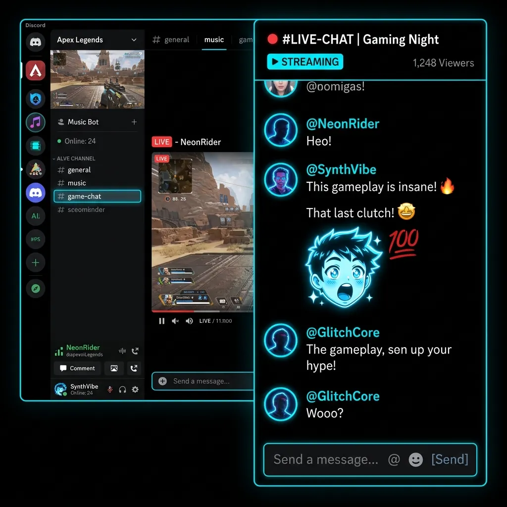 Dark mode chat preview showing crisp emojis generated by the Discord Emoji Resizer
