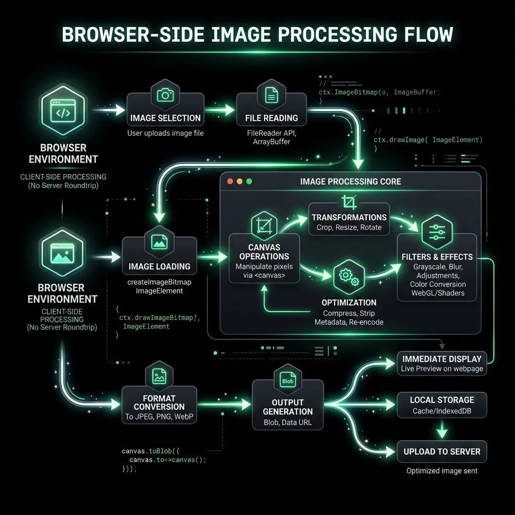 Chart showing the technical browser-side processing within the Kick Emote Resizer